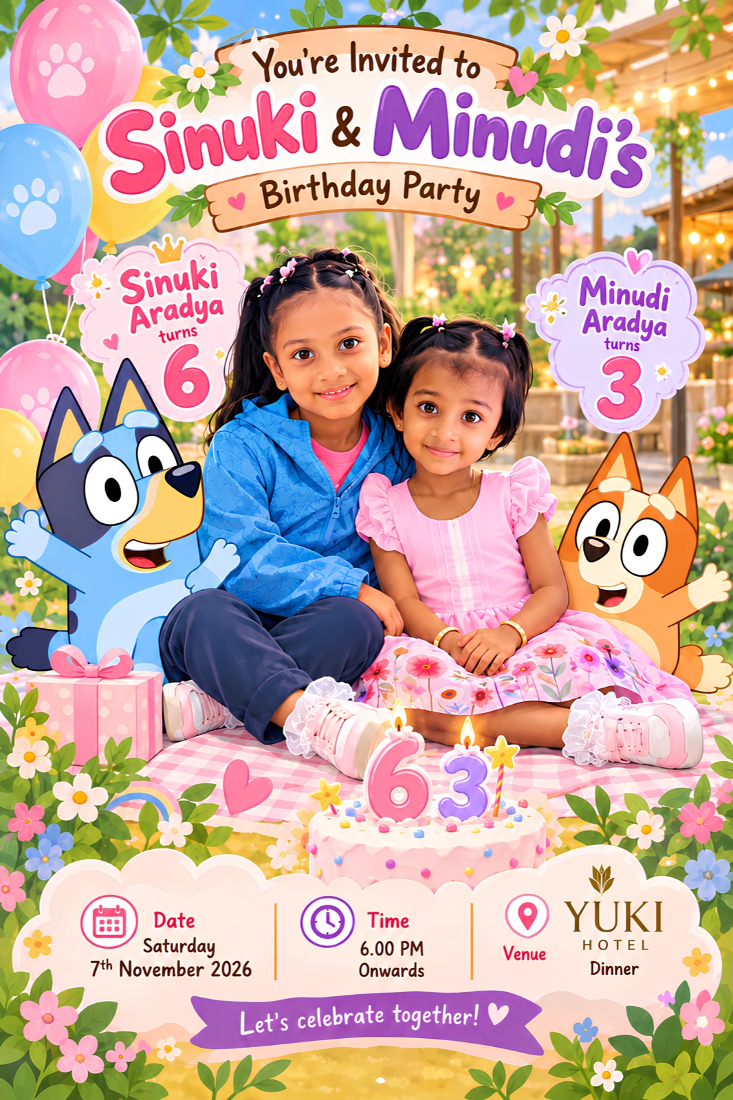 Sinuki and Minudi's birthday invitation card